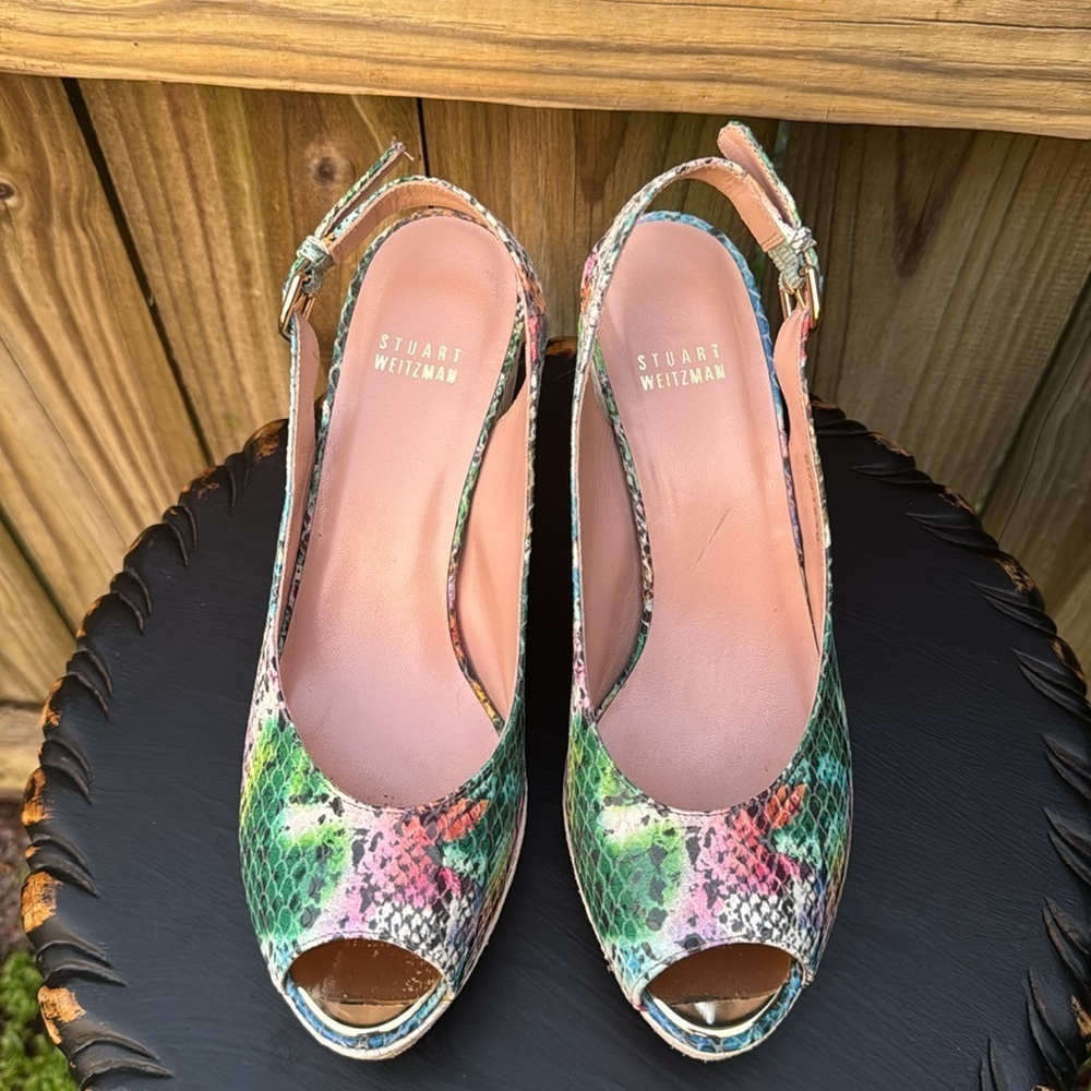 Stuart Weitzman Colorful Snakeskin Wedge Sandals - Picture 4 of 6